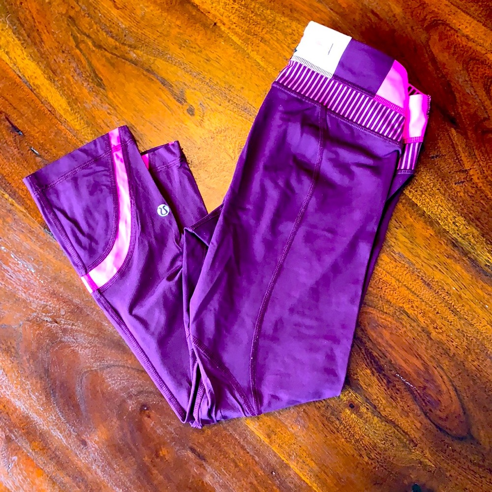 lululemon athletica Plum Purple Capris with Pink Waistband Accent